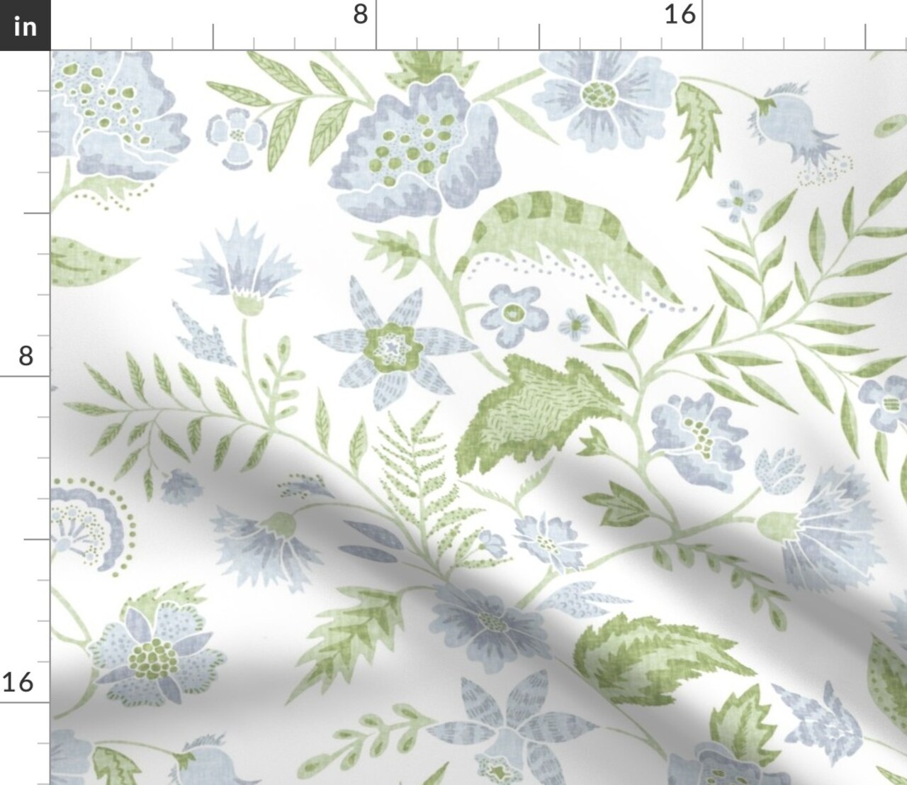 Boho Floral Modern Chintz Garden Vine Cottagecore Farmhouse Blue Green Custom Printed Fabric by Spoonflower Various Fabrics by the Yard or Fat Quarter